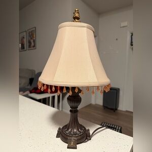Vintage-Inspired Tan Table Lamp with Ornate Base